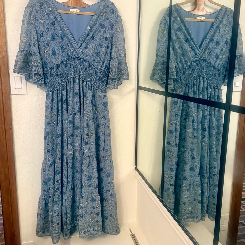 Max Studio womens Crepe Flutter Sleeve Maxi Dress Dress XL